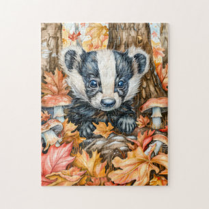 Puzzle Petit Blaireau dans les Feuilles d'Automne