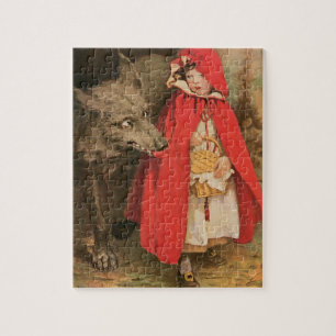 Puzzle Petit chapeau rouge vintage et grand loup méchant