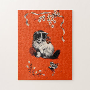 Puzzle petit chaton et grenouille