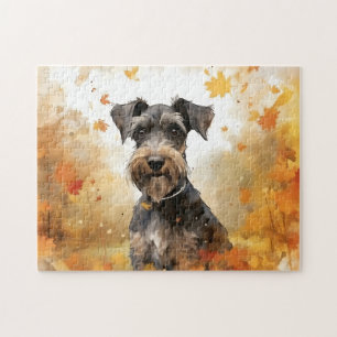 Puzzle Petit Chien Schnauzer mignon/Automne/Automne/Autom