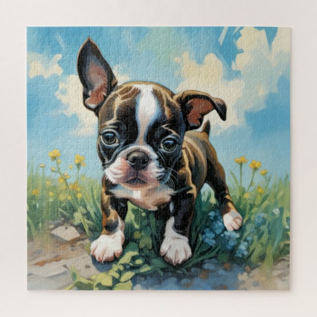 Puzzle Petit chiot Boston Terrier, de nombreuses tailles, (Vertical)