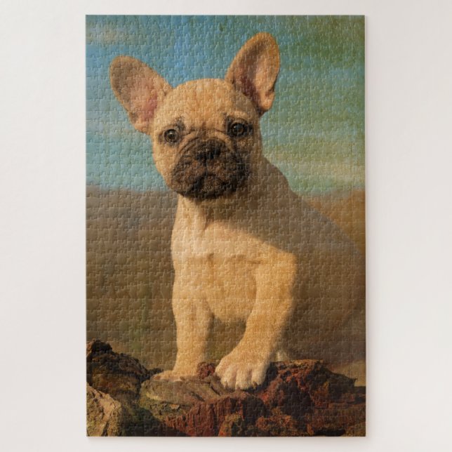 Puzzle Petit chiot français de Bulldog, photo vintage (Vertical)