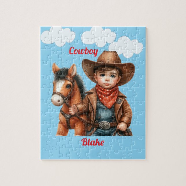 Puzzle Petit cow-boy mignon avec cheval (Vertical)