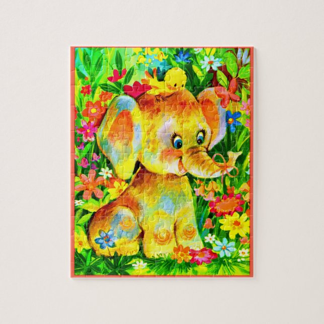 Puzzle petit éléphant et oiseau (Vertical)