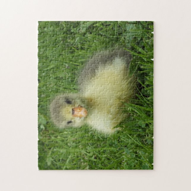 Puzzle petit oison dans l'herbe verte luxuriante (Vertical)