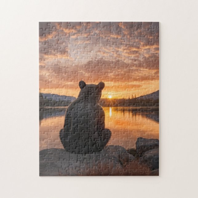 Puzzle Petit ours Coucher de soleil au bord du lac (Vertical)