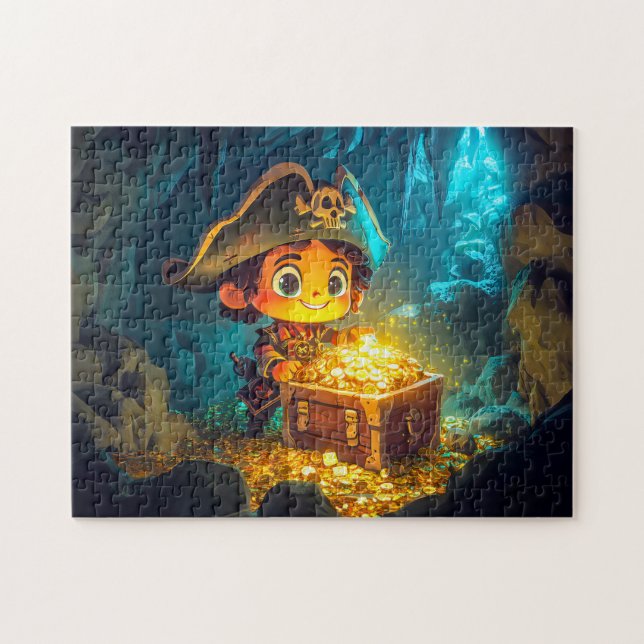Puzzle Petit Pirate Découvre un Trésor dans une Grotte (Horizontal)