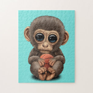 Puzzle Petit Singe Bébé Jouant Avec Le Basket-Ball