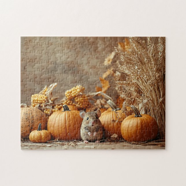 Puzzle Petit Souris Style Vintage Automne (Horizontal)