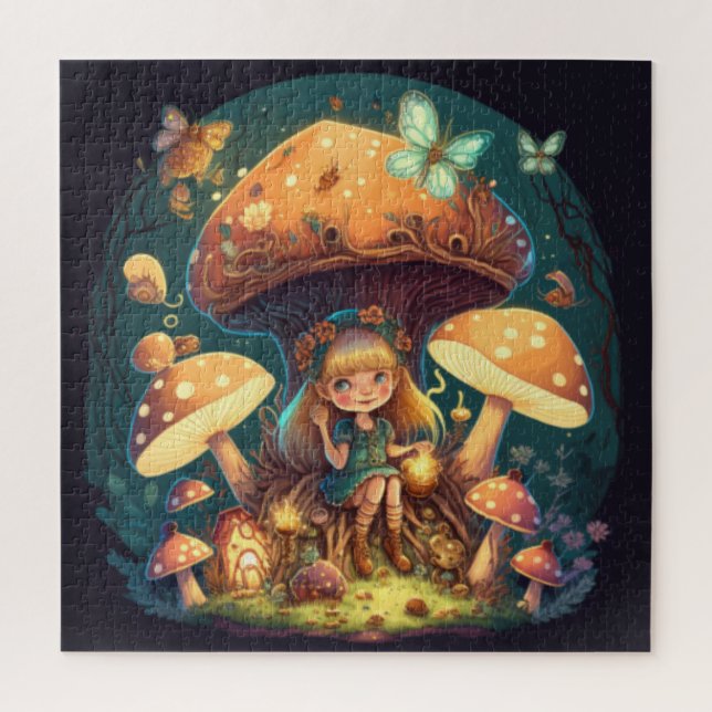 Puzzle Petite elve de fille parmi les champignons (Vertical)