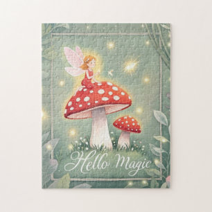 Puzzle Petite fée perchée sur un champignon et lumineuse 