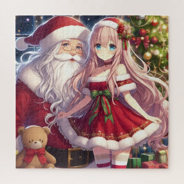 Puzzle Petite fille avec père Noël noël (Vertical)
