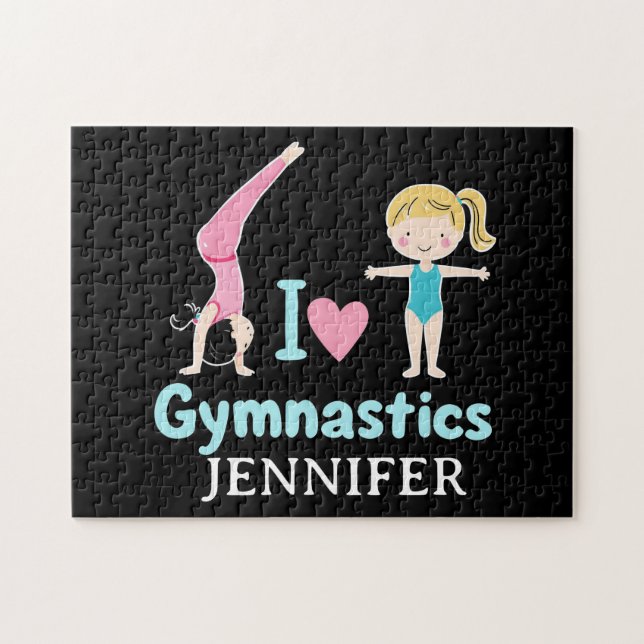 Puzzle Petite fille de gymnaste personnalisée, I Love Gym (Horizontal)