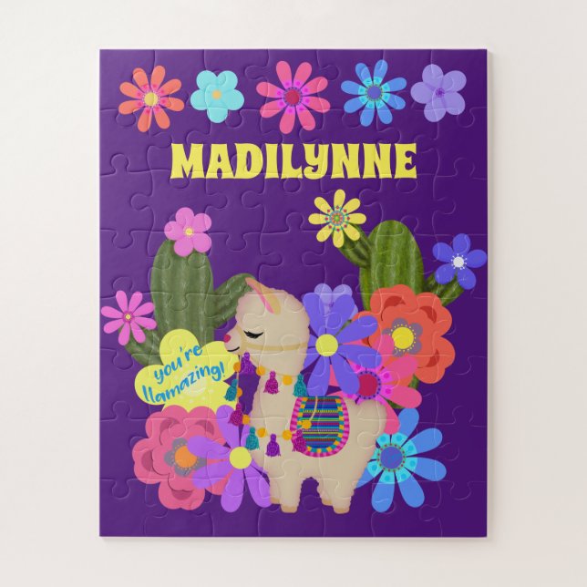 Puzzle Petite lama et fleurs personnalisent (Vertical)