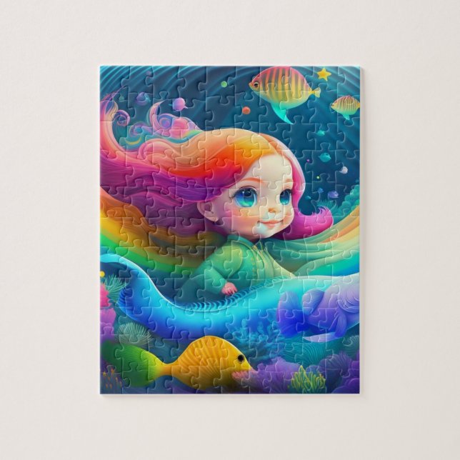 Puzzle Petite Princesse Colorée Avec Poisson (Vertical)