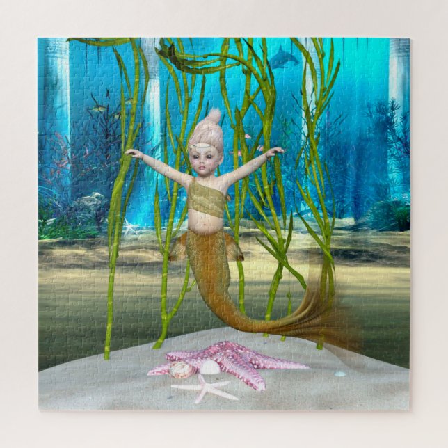 Puzzle Petite Sirène Fantaisie Fille, Océan Bleu (Vertical)