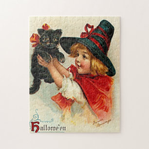 Puzzle Petite sorcière vintage et chat noir