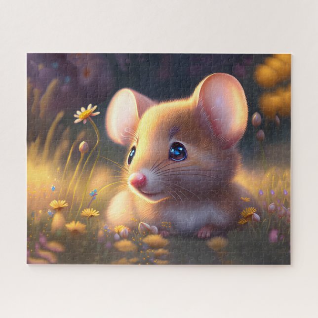 Puzzle Petite souris dans une prairie fleurie (Horizontal)