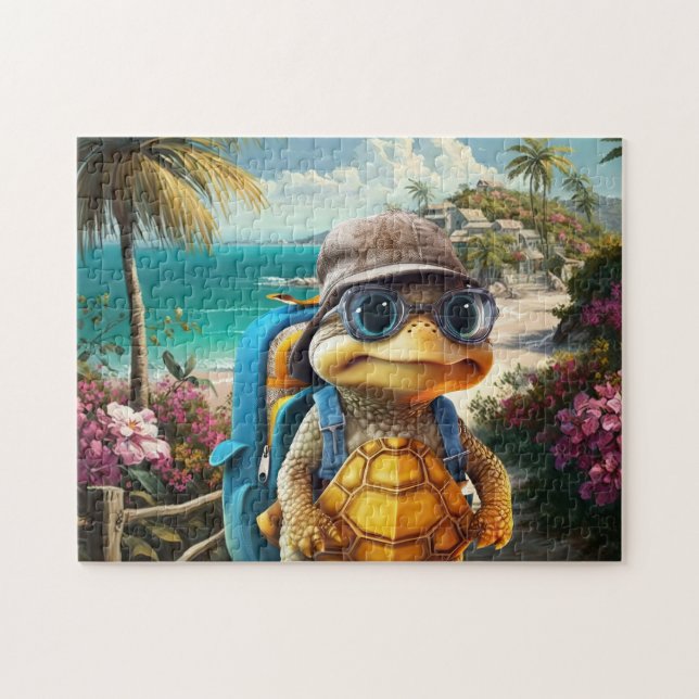 Puzzle Petite Tortue Aventurière Mignonne avec Sac à Dos, (Horizontal)