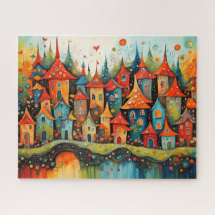 Puzzle petite ville de conte de fées d'imaginaire