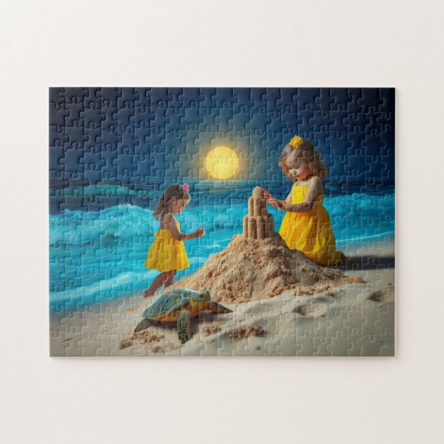 Puzzle Petites filles et une tortue de mer construisant d (Horizontal)
