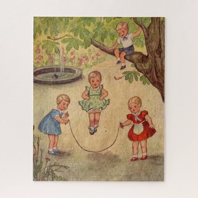 Puzzle Petits enfants en jeu Faux Wrapped Canvas Imprimer (Vertical)