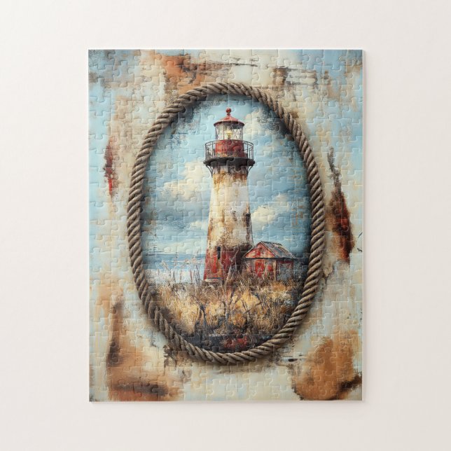 Puzzle Phare Art avec bordure en corde (Vertical)