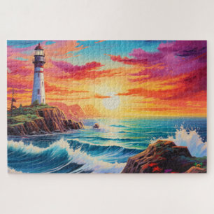Puzzle 🌅 phare au coucher du soleil