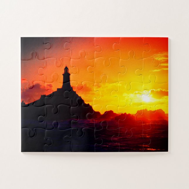 Puzzle Phare au coucher du soleil à Jersey (Horizontal)