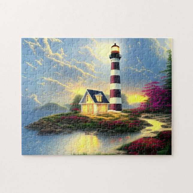 Puzzle Phare au coucher du soleil Beau paysage de plage (Horizontal)