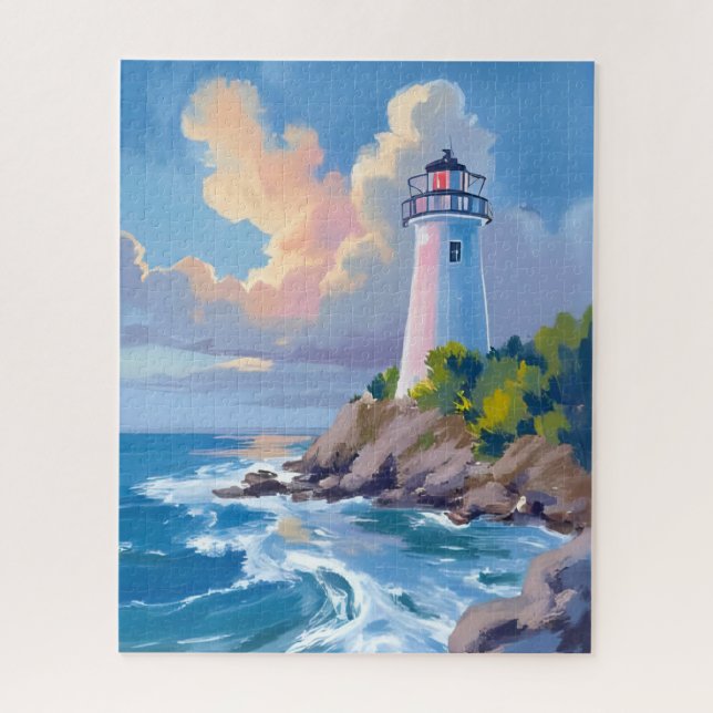 Puzzle Phare côtier | Mer aux vagues de l'océan bleu (Vertical)