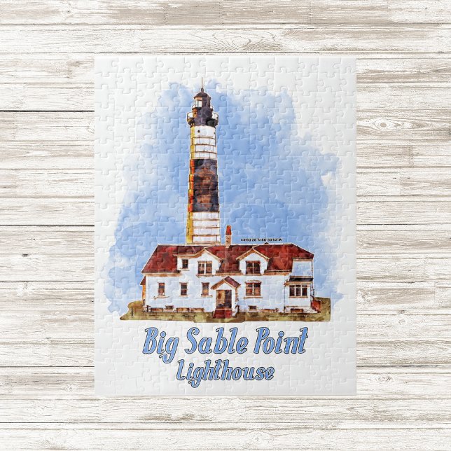 Puzzle Phare de Big Sable Point aquarelle - Michigan (Big Sable Point Lighthouse Watercolor - Michigan. Jigsaw Puzzle)