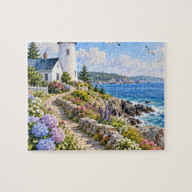 Puzzle Phare de bord de mer Hydrangea Jardin côtier (Horizontal)