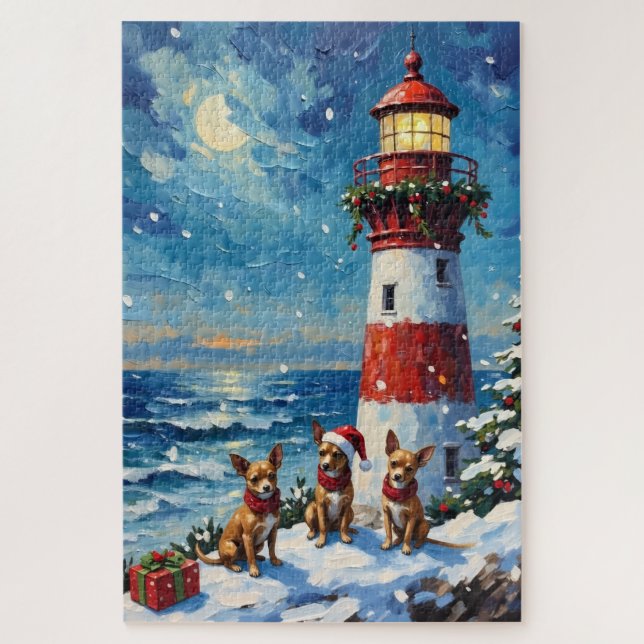 Puzzle Phare de Noël de Chihuahua Vacances (Vertical)