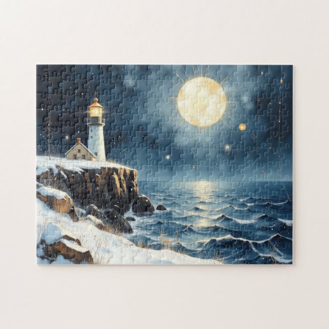 Puzzle phare peint en hiver (Horizontal)