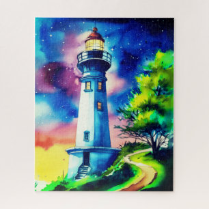 Puzzle Phare sous un ciel étoilé