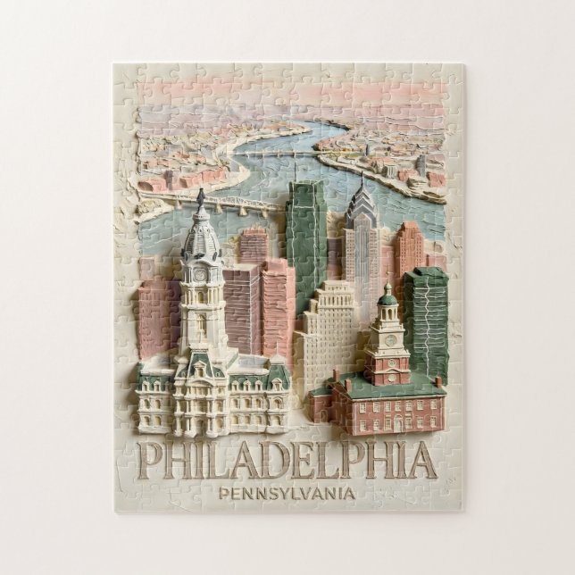 Puzzle Philadelphia Skyline Modern Textured Cityscape (Vertical)