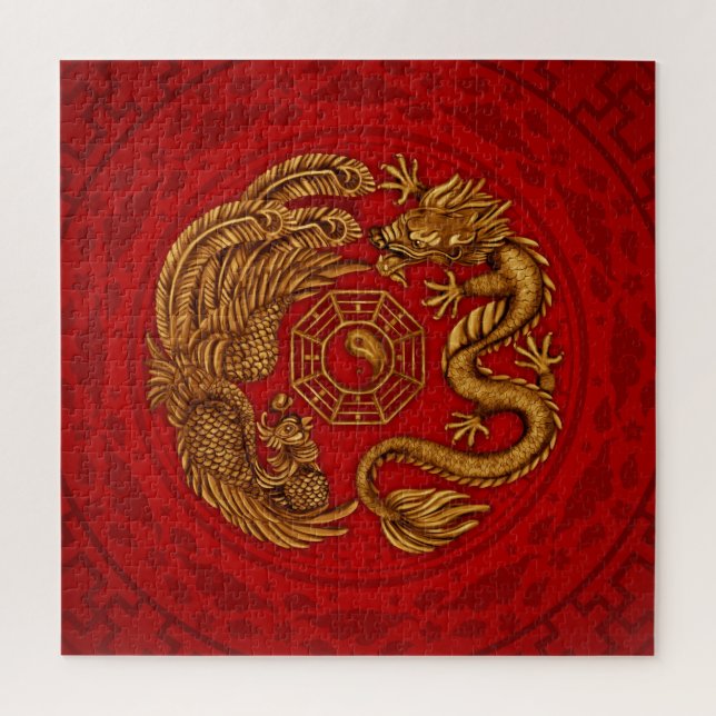 Puzzle Phoenix and Dragon with bagua #4 (Vertical)