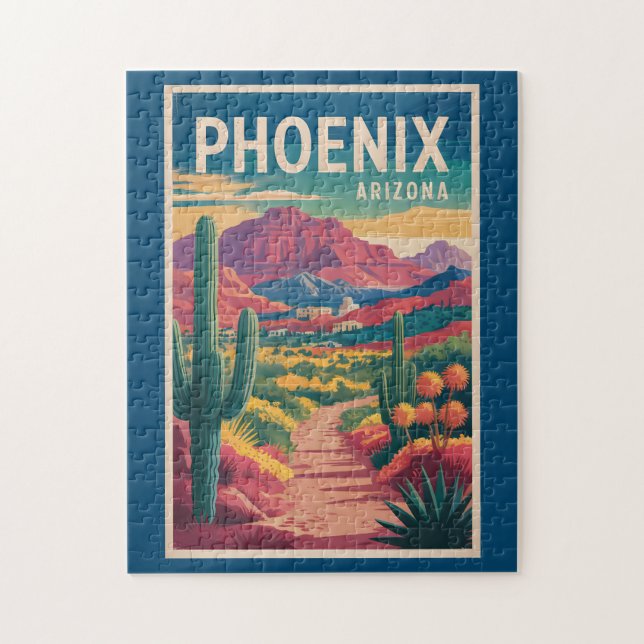 Puzzle Phoenix Arizona Illustration Travel Art Vintage (Vertical)
