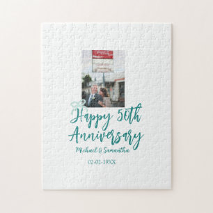 Puzzle Photo 50e anniversaire de mariage ruban turquoise