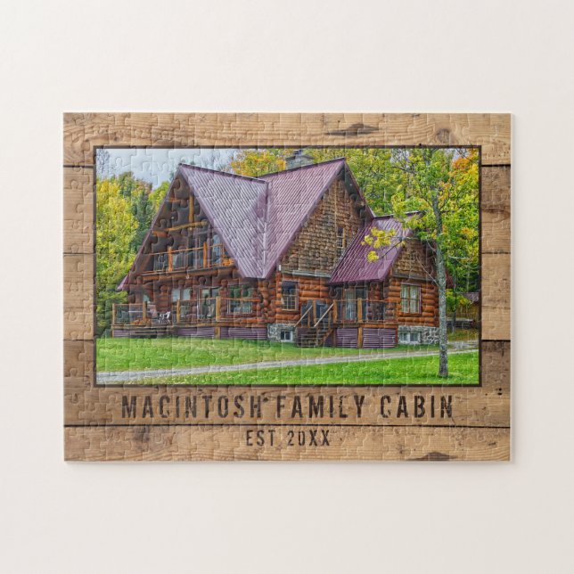Puzzle Photo Cabine de famille Rustic Wood Forest Trees (Horizontal)