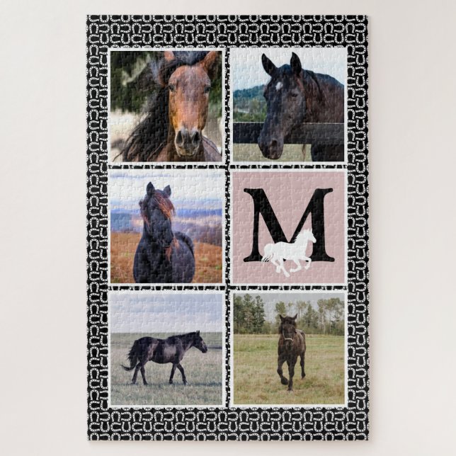 Puzzle Photo Cheval Monogramme Blanc Noir (Vertical)
