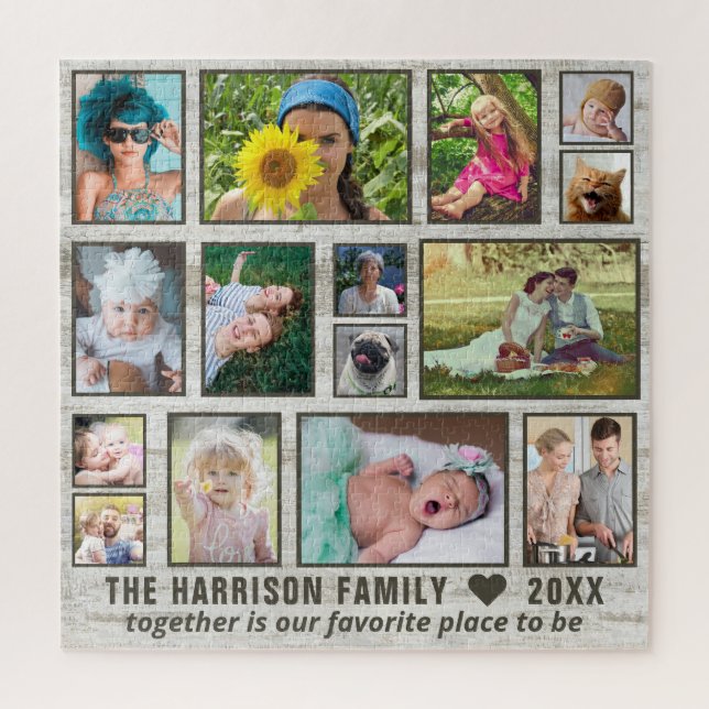 Puzzle Photo Collage Bois rustique Personnalisé Famille C (Vertical)