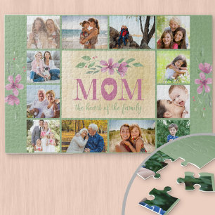 Puzzle Photo Collage Bordure Maman Citation Vert Floral