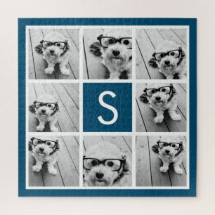 Puzzle Photo Collage personnalisé Monogramme bleu marine