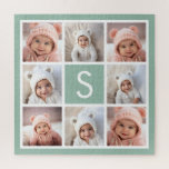 Puzzle Photo Collage personnalisé Monogramme Mention vert<br><div class="desc">Vous pouvez utiliser des photos Instagram pour cette conception. Utilisez 8 photos carrés pour créer un cadeau unique et personnel. Ou vous pouvez garder le chiot hipster et faire un gardien branché. Si vous avez besoin d'ajuster les images,  cliquez sur l'outil personnaliser pour apporter des modifications.</div>