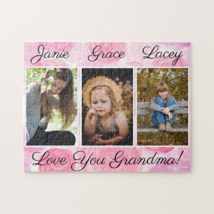 Puzzle Photo Collage Three Picture Pink Watercolor Floral