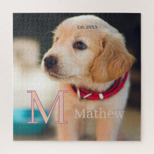 Puzzle photo de chien familier monogramme nom année d'éta