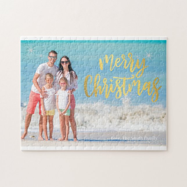 Puzzle Photo de famille moderne Blue Ocean Beach Carte de (Horizontal)