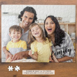 Puzzle Photo de famille moderne noir Nom et date du scrip<br><div class="desc">Votre photo de famille avec votre nom et année (ou supprimer l'année si non désiré) et le titre FAMILY dans une police de caractères de script de brosse moderne dans une couleur noire modifiable. CONSEIL PHOTOGRAPHIQUE : Pour obtenir les meilleurs résultats, choisissez une photo avec le sujet au milieu et/ou...</div>